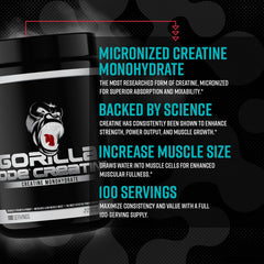 Gorilla Mind creatine monohydrate nutrition label close-up with serving details