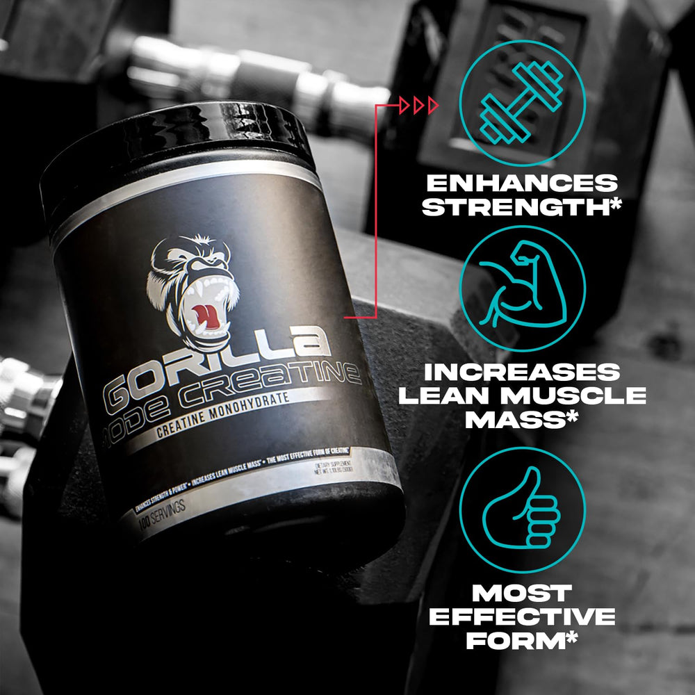 Gorilla Mind creatine monohydrate powder close-up shows fine micronized texture