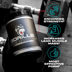 Gorilla Mind creatine monohydrate powder close-up shows fine micronized texture
