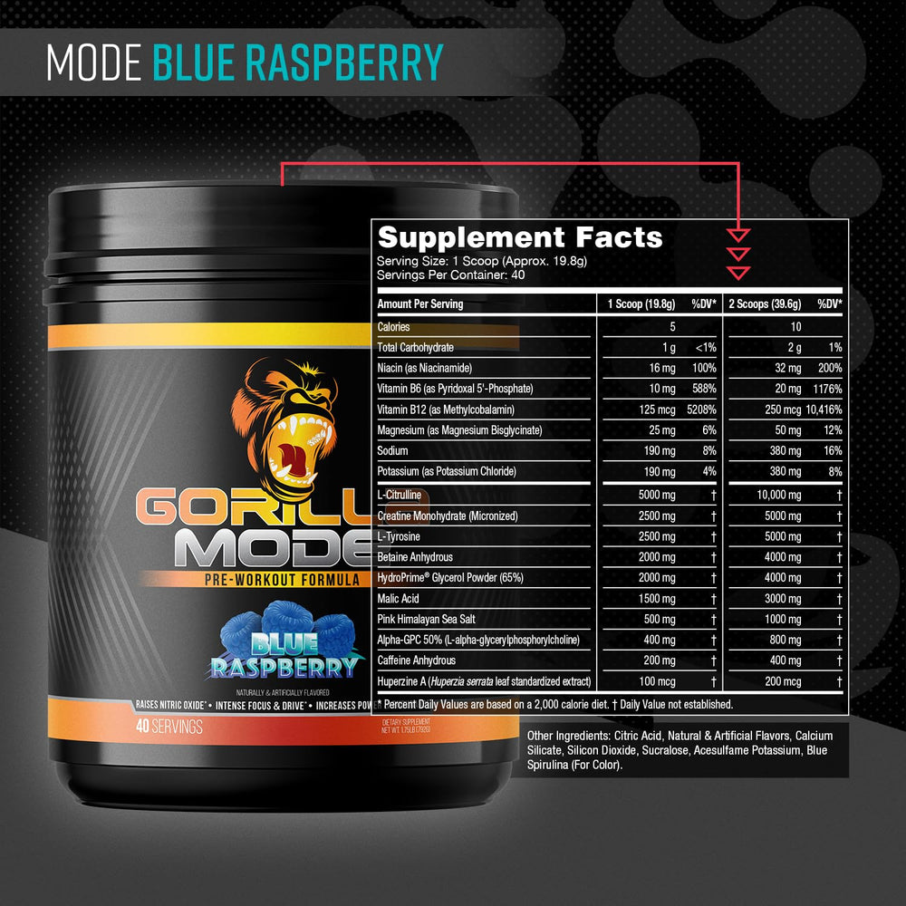 Gorilla Mind Gorilla Mode scoop blue raspberry powder ready to mix