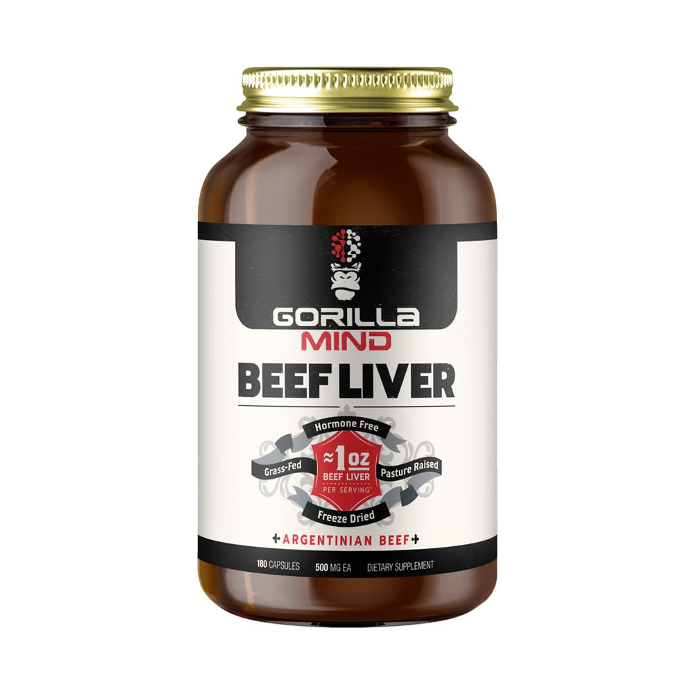 Gorilla Mind grass-fed beef liver capsules close-up for daily nutrient support