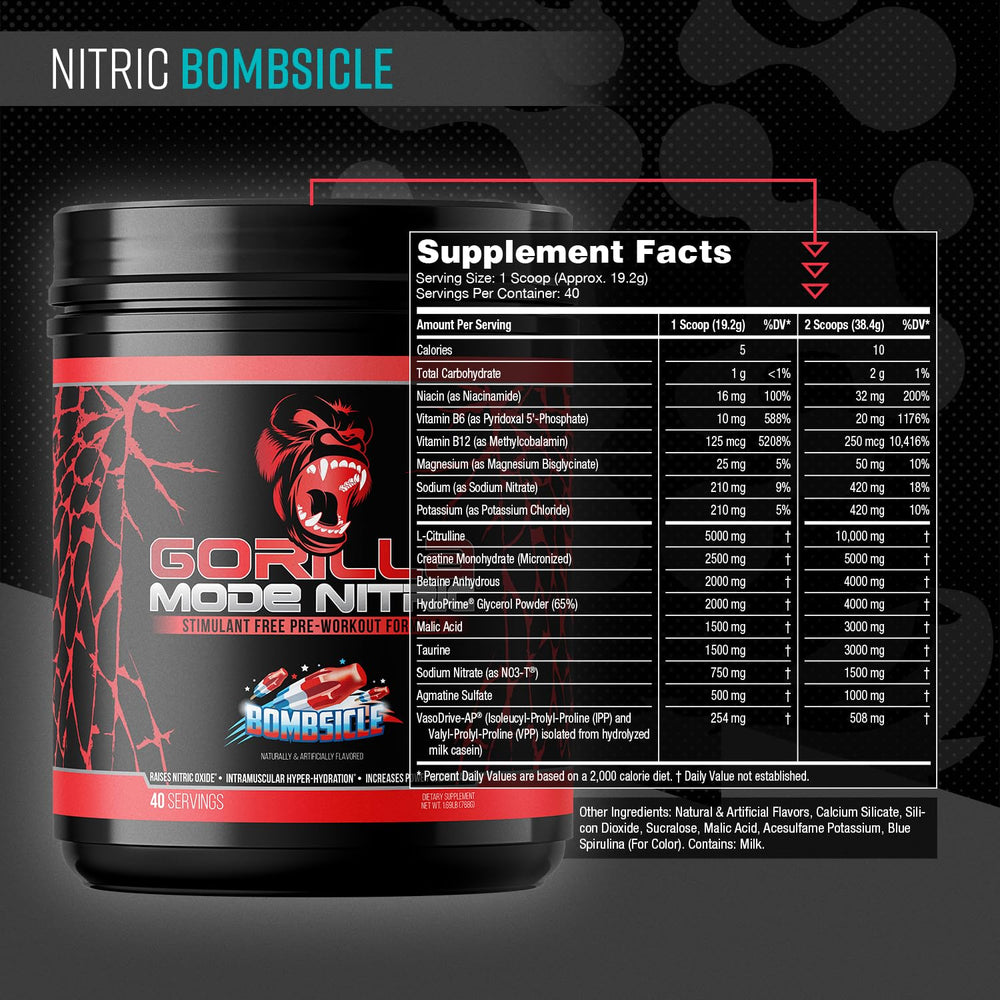 Gorilla Mind Gorilla Mode Nitric Upgraded scoop highlights easy dose and consistent use
