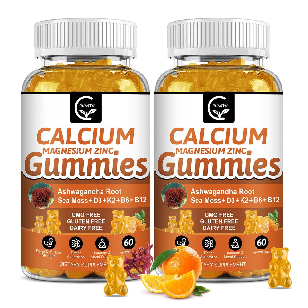 GORNVB Calcium Gummies orange bottle close-up for bone support.