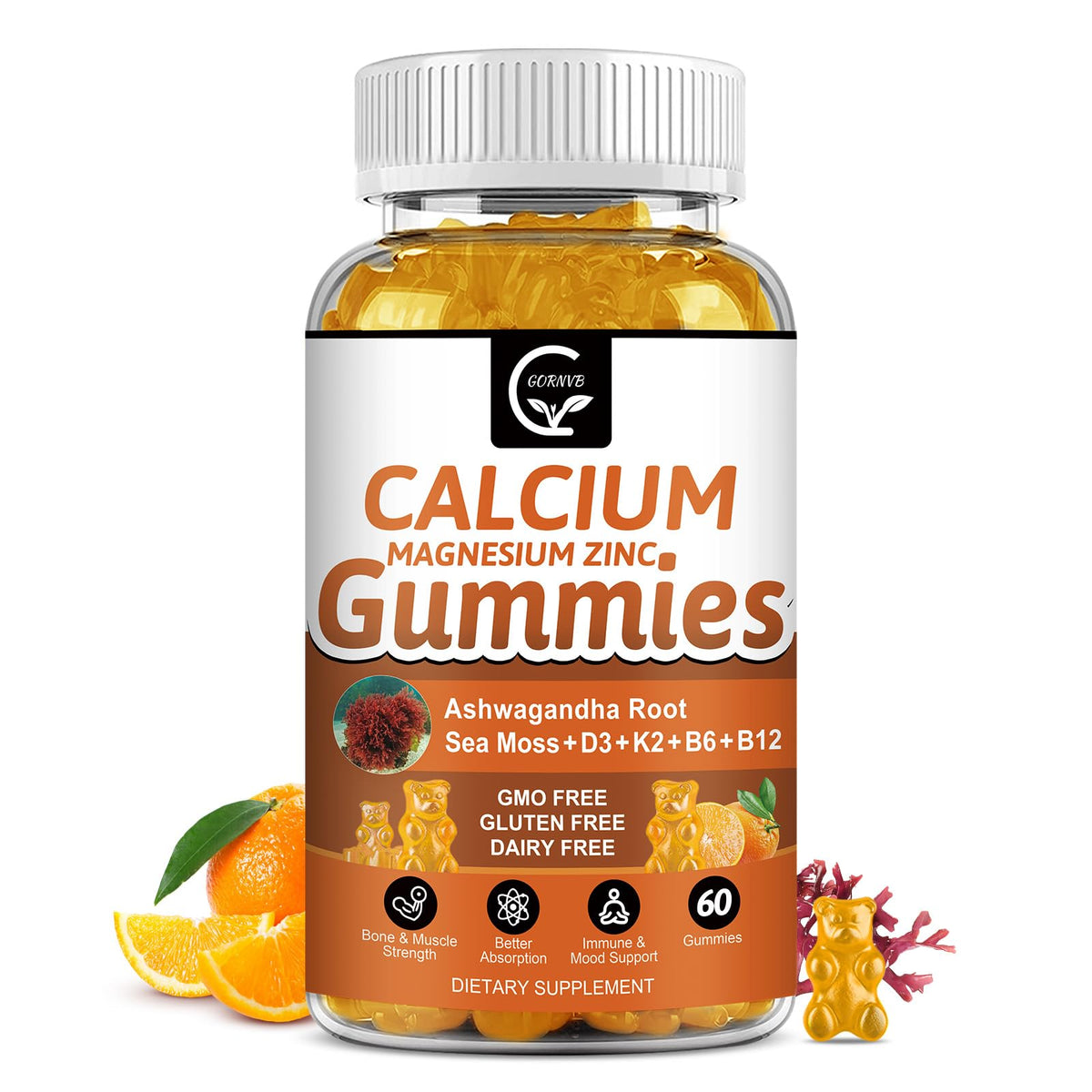 GORNVB calcium gummies orange bottle for daily bone support