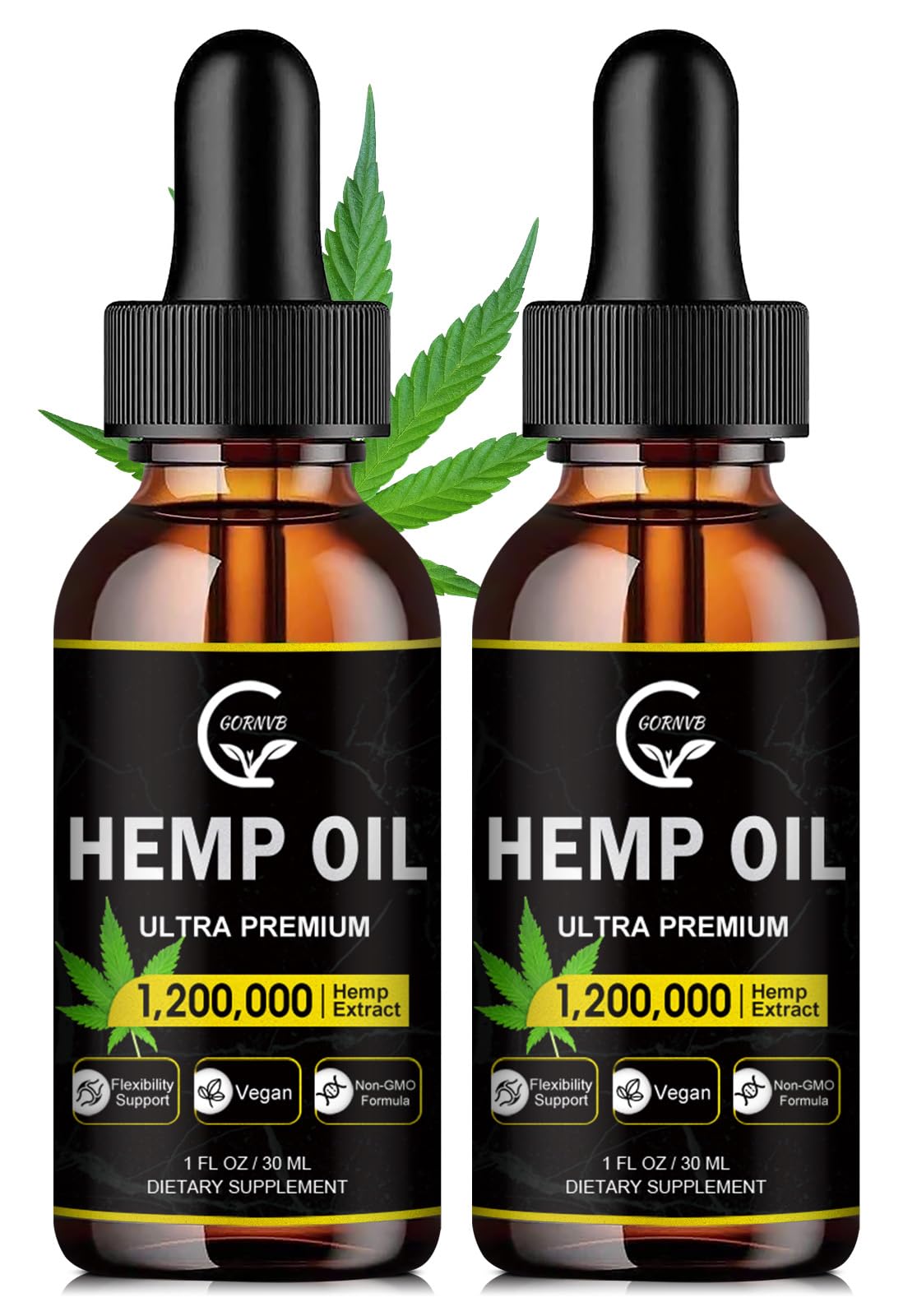GORNVB hemp oil 2-pack front view for easy daily dosing and balance.