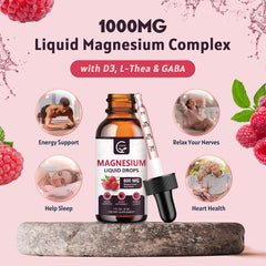 GORNVB Magnesium Glycinate Drops bottle label highlights raspberry flavor and ingredients.
