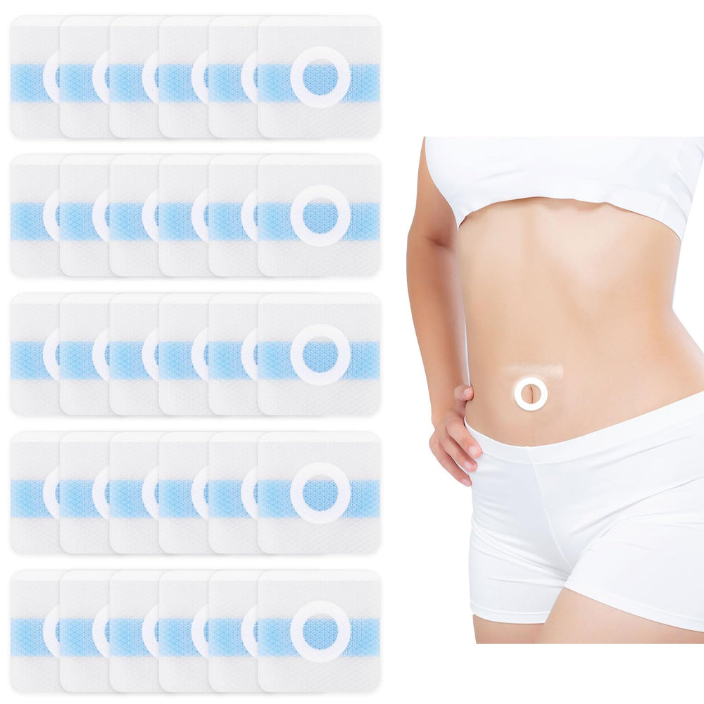 Gosknor patch on belly button provides secure fit and absorption.