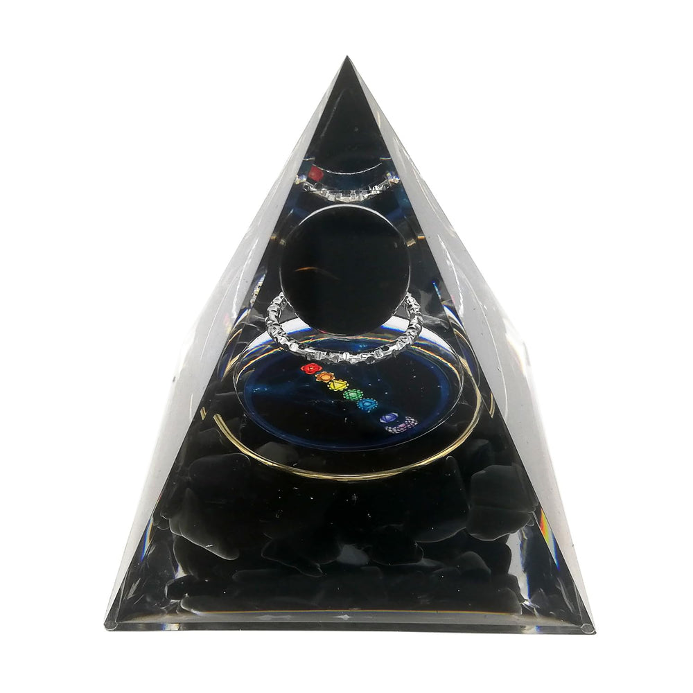 Gosyfeti Orgone Pyramid with obsidian base enhances meditation focus and calm energy.
