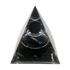 Gosyfeti Orgone Pyramid with obsidian base enhances meditation focus and calm energy.