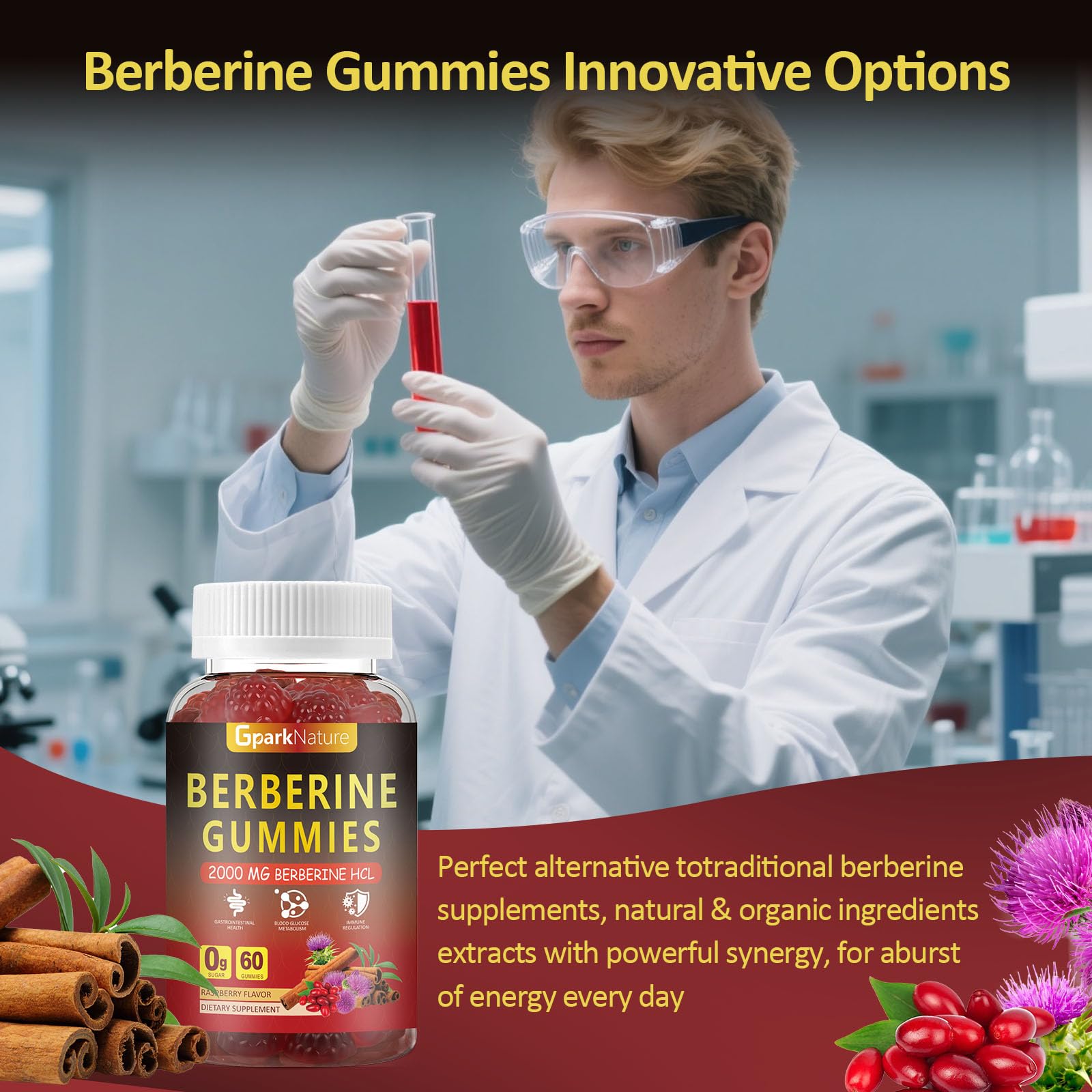 GparkNature Berberine Gummies packaging outer box shows branding and nutrition highlights.