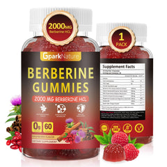 GparkNature Berberine Gummies Raspberry bottle shows vegan, sugar-free wellness on the go.