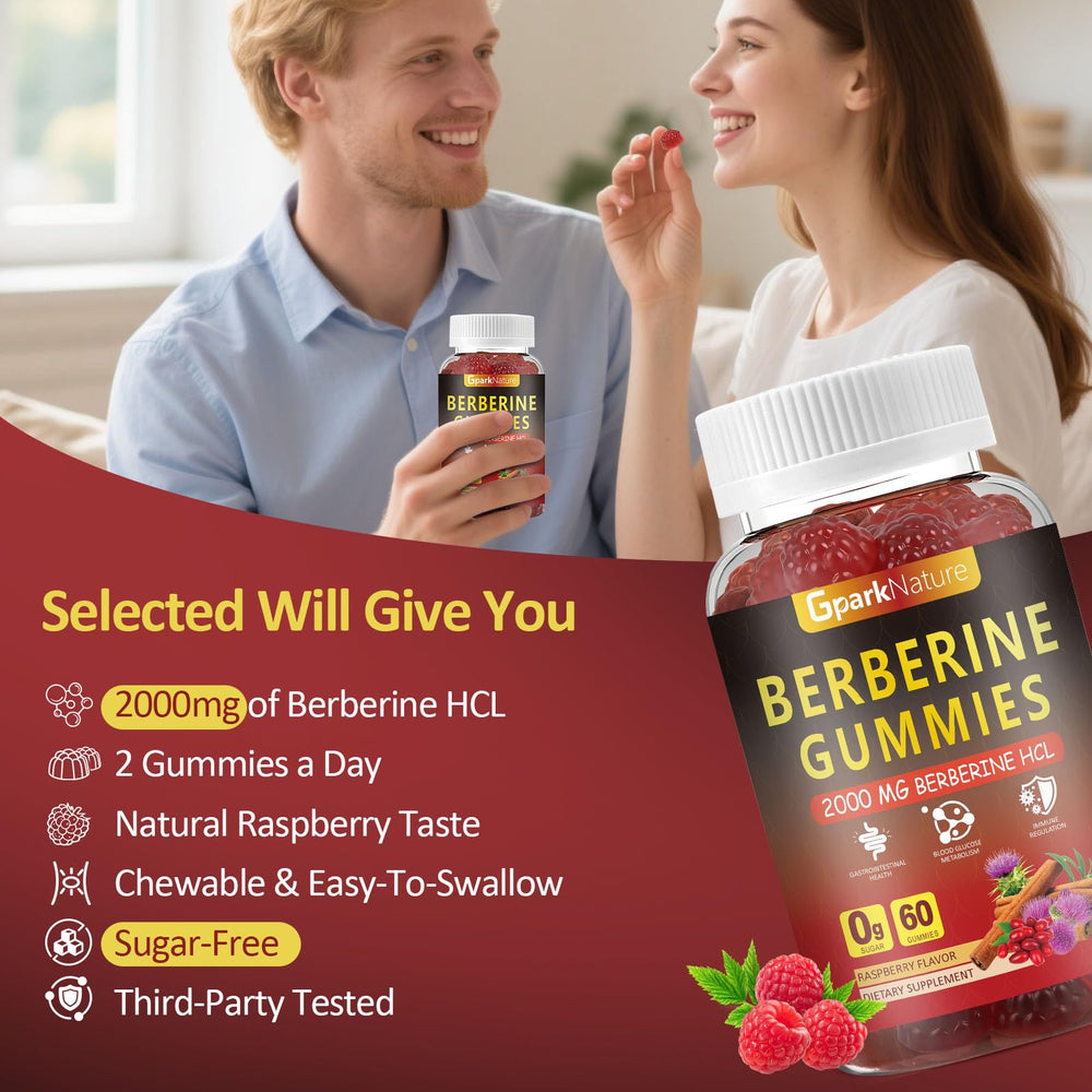 GparkNature Berberine Gummies vegan sugar-free label signals plant-based wellness options.