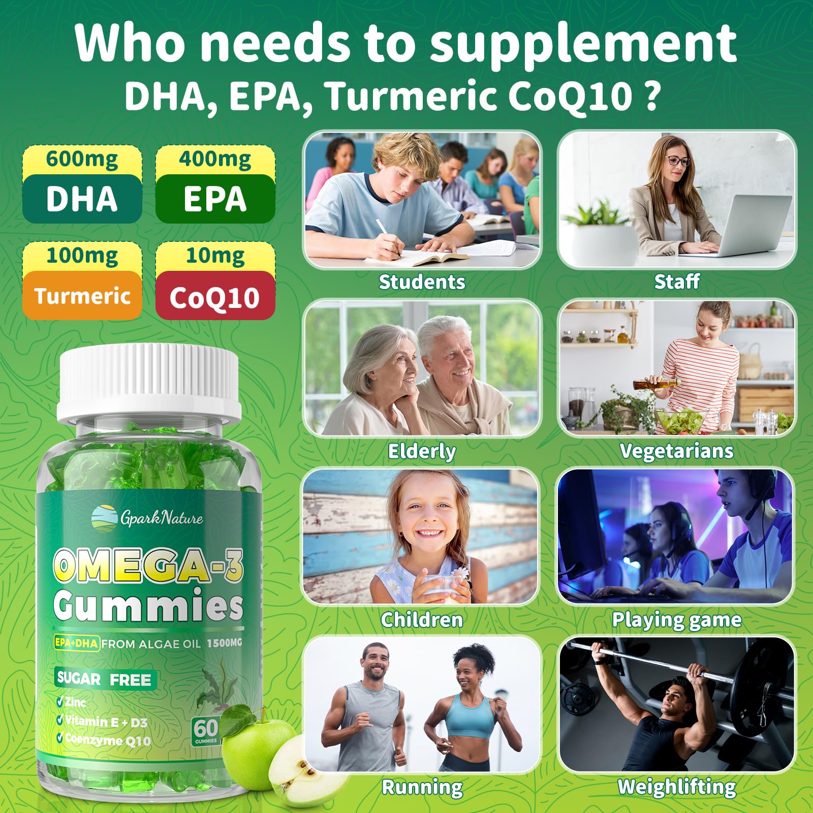 GparkNature product label highlights vegan omega-3 and turmeric blend.