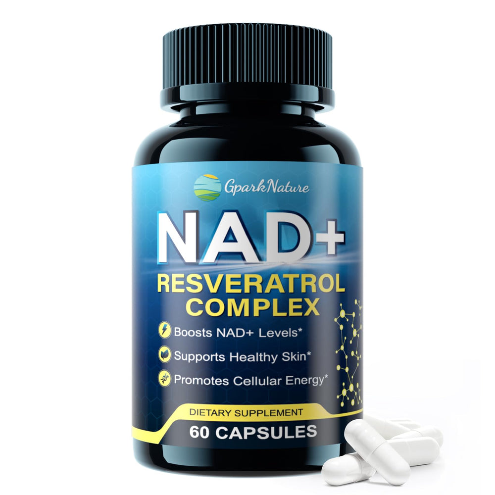 GparkNature NAD+ supplement bottle front showcases a sleek daily energy support option.