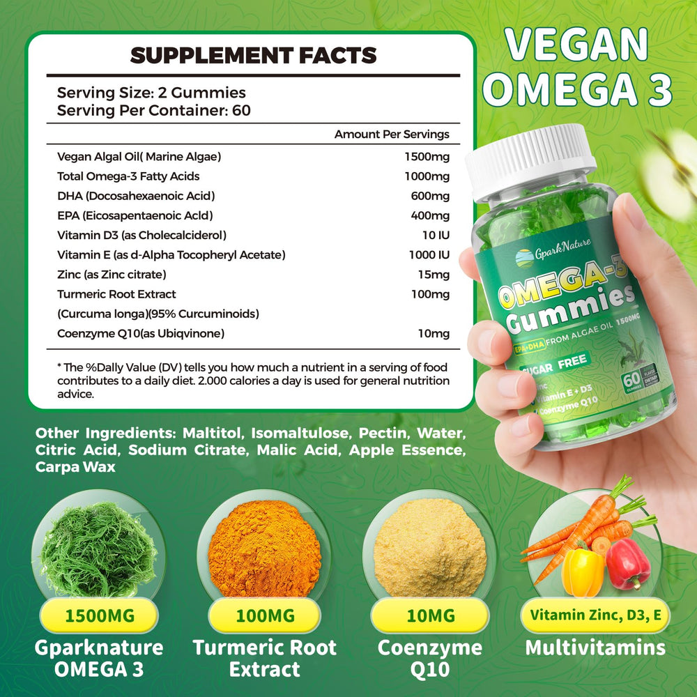 GparkNature omega-3 gummies Apple flavor arranged for easy snacking.