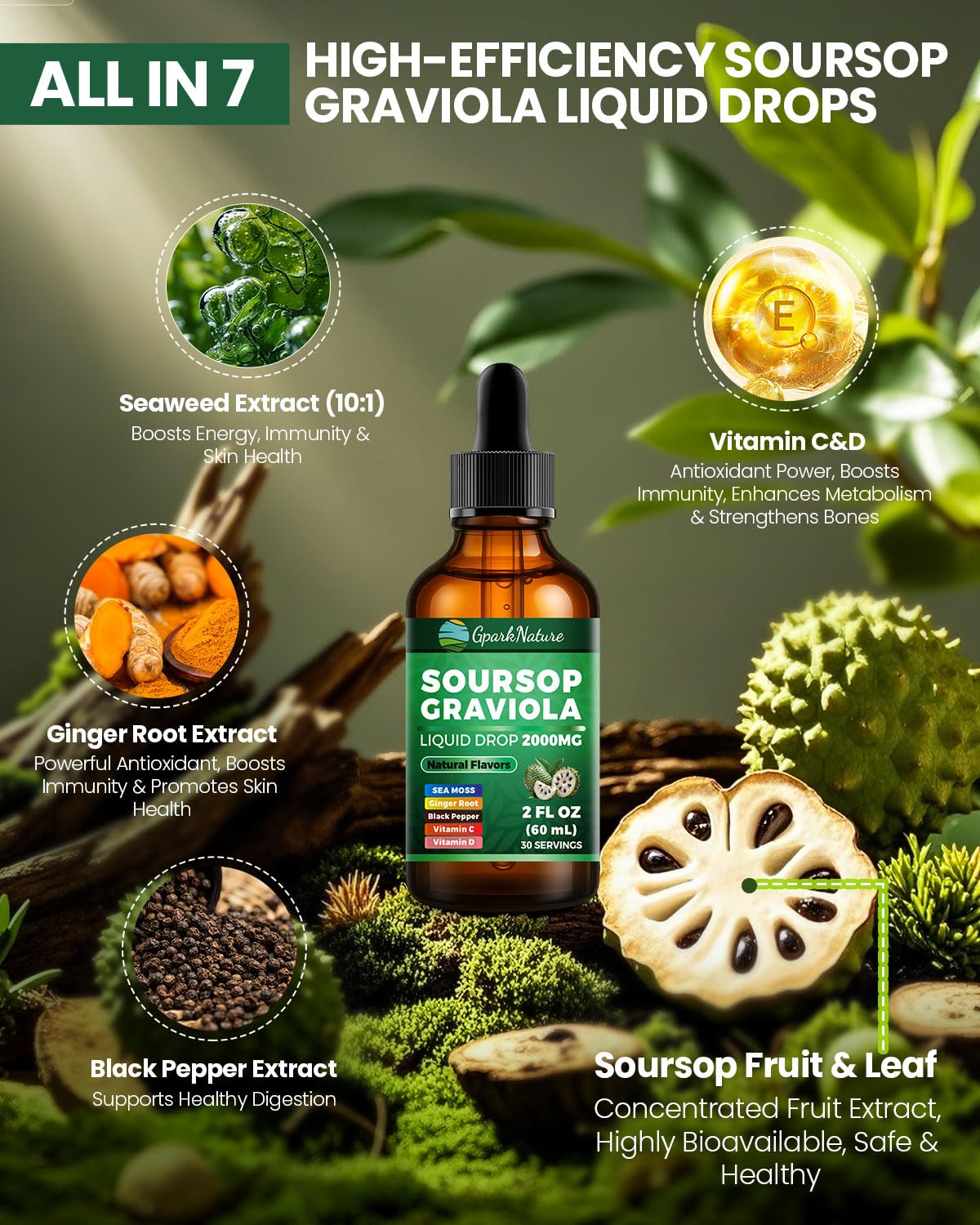 Close-up of GparkNature Soursop Drops bottle