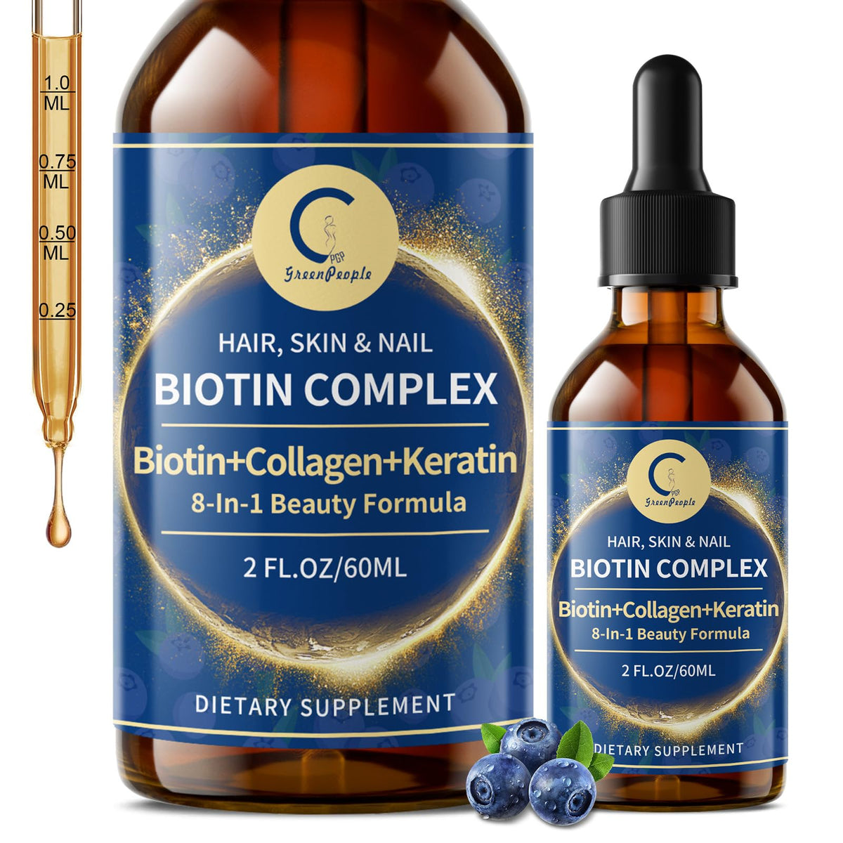 GPGP bottle of Liquid Biotin & Collagen Drops for hair and skin support