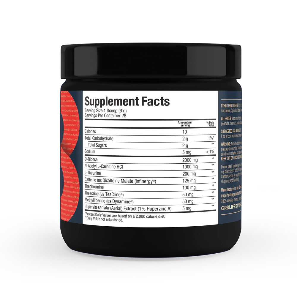GR8 LIFESTYLE Acceler8 Berry Blast scoop ready to mix for sustained focus.