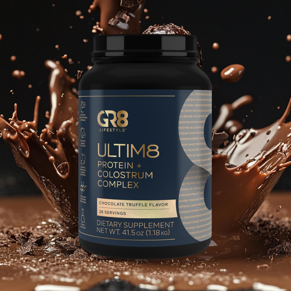 Athlete using GR8 LIFESTYLE ULTIM8 demonstrates on-the-go nutrition during training.