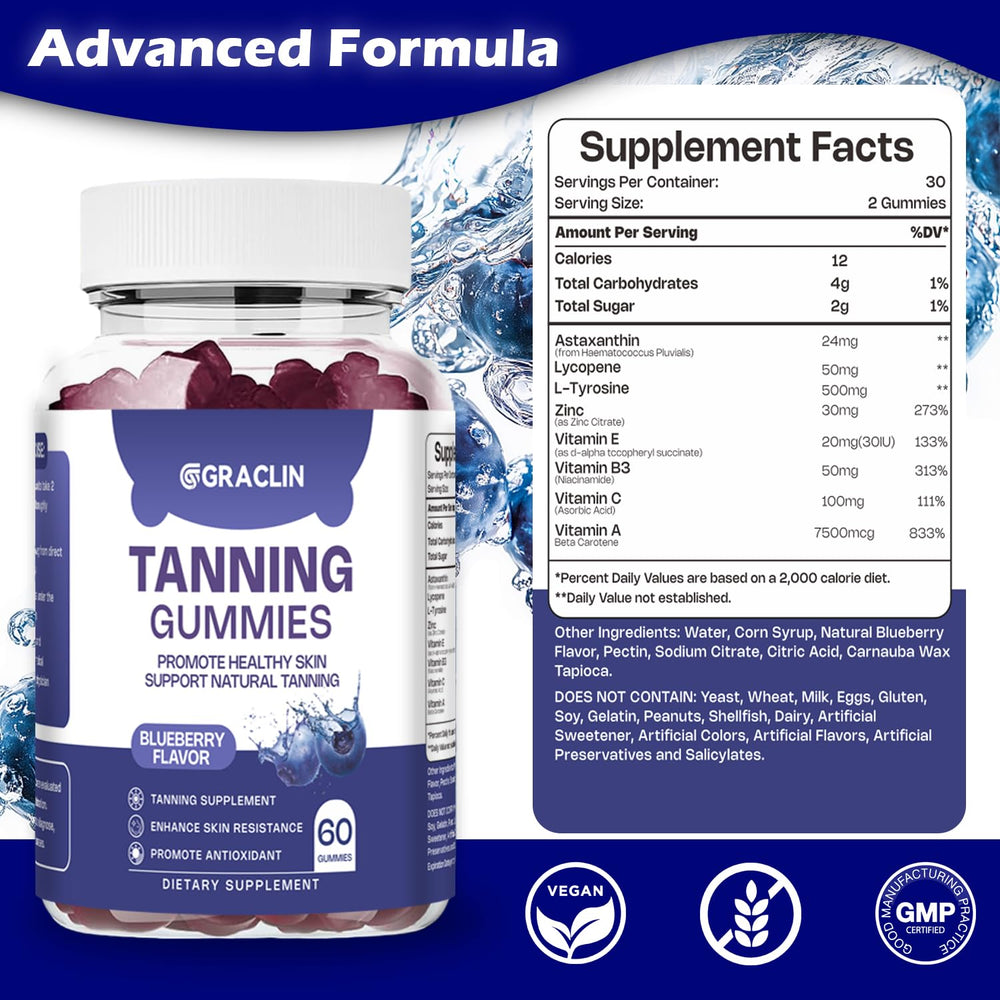Graclin Tanning Gummies GMP-certified facility seal signals quality control.