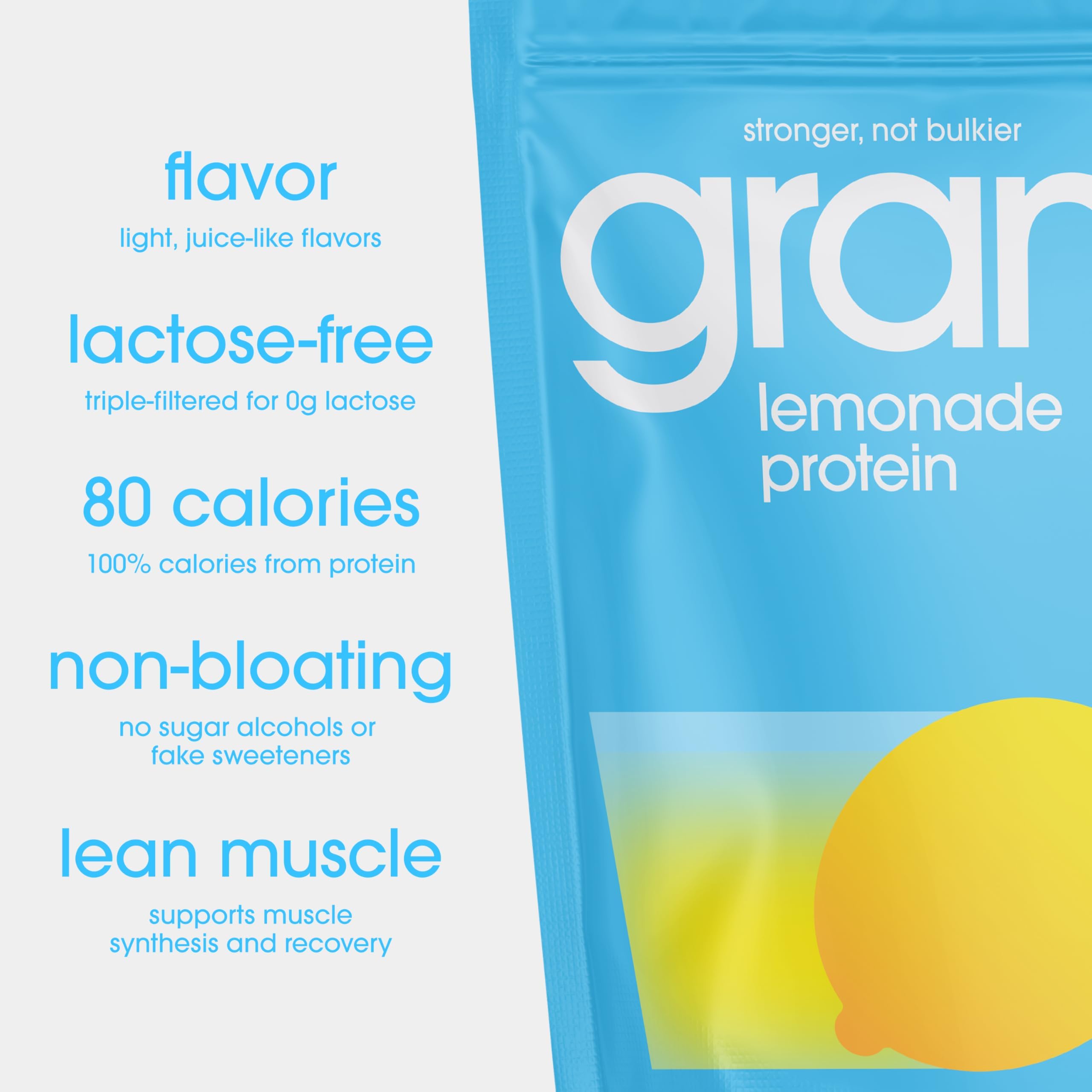 Close-up of GRAMMS Clear Protein Powder clean ingredients
