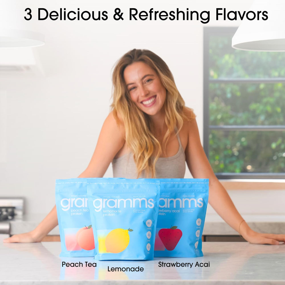 GRAMMS Clear Protein Powder zero sugar label for clean nutrition