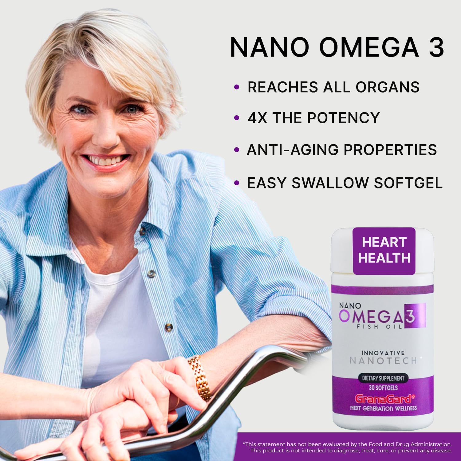 Granagard Nano Omega-3 softgels are small and smooth for easy swallow.