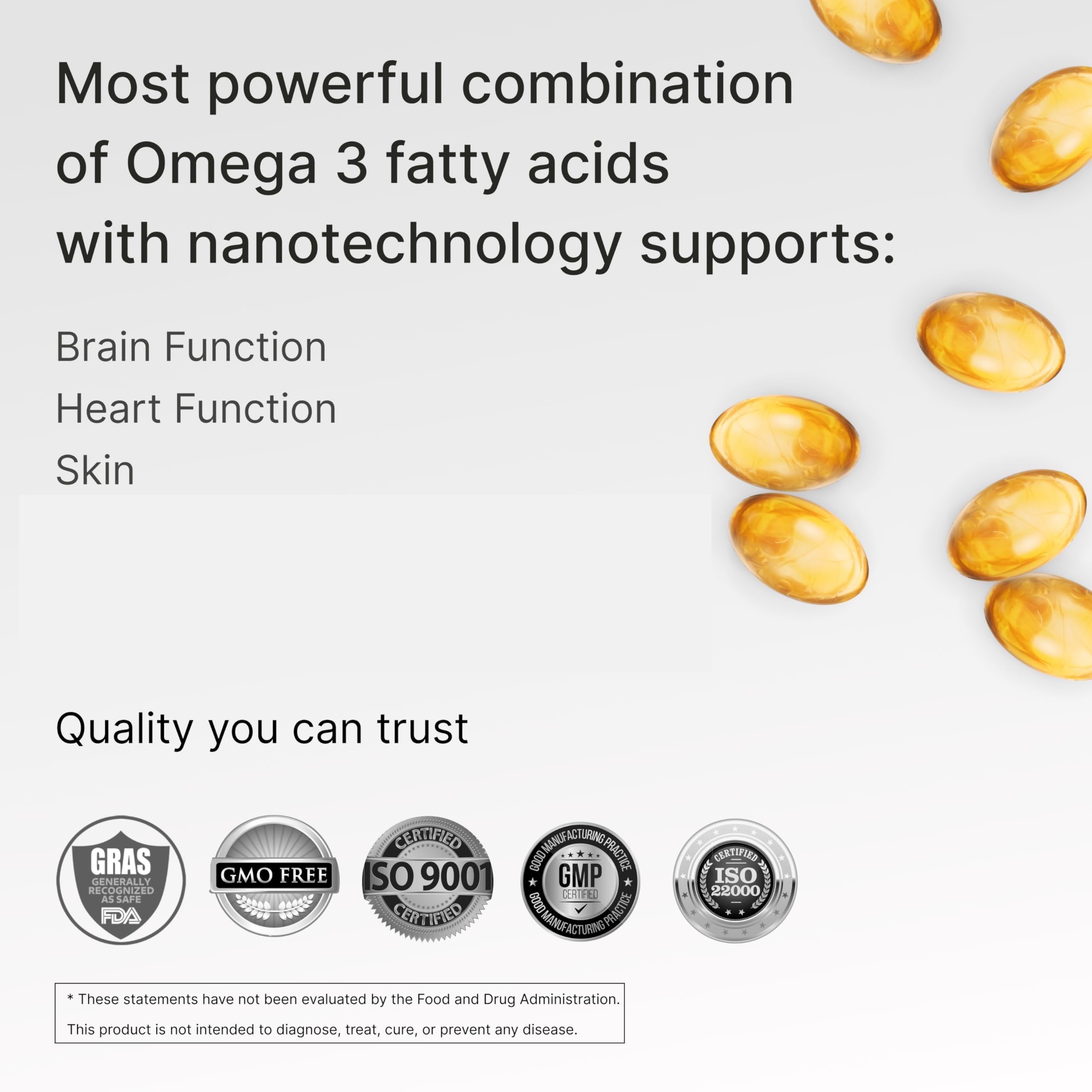 Granagard Nano Omega-3 softgels with smooth swallow and no aftertaste.
