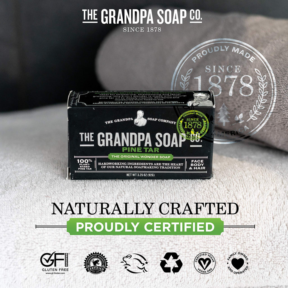The Grandpa Soap Company packaging emphasizes heritage and trusted care.