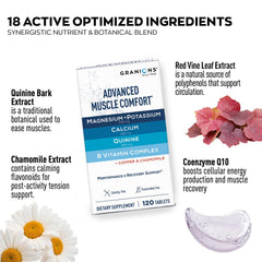 Granions Advanced Muscle Comfort tablets up close, easy-to-swallow daily relaxation aid.