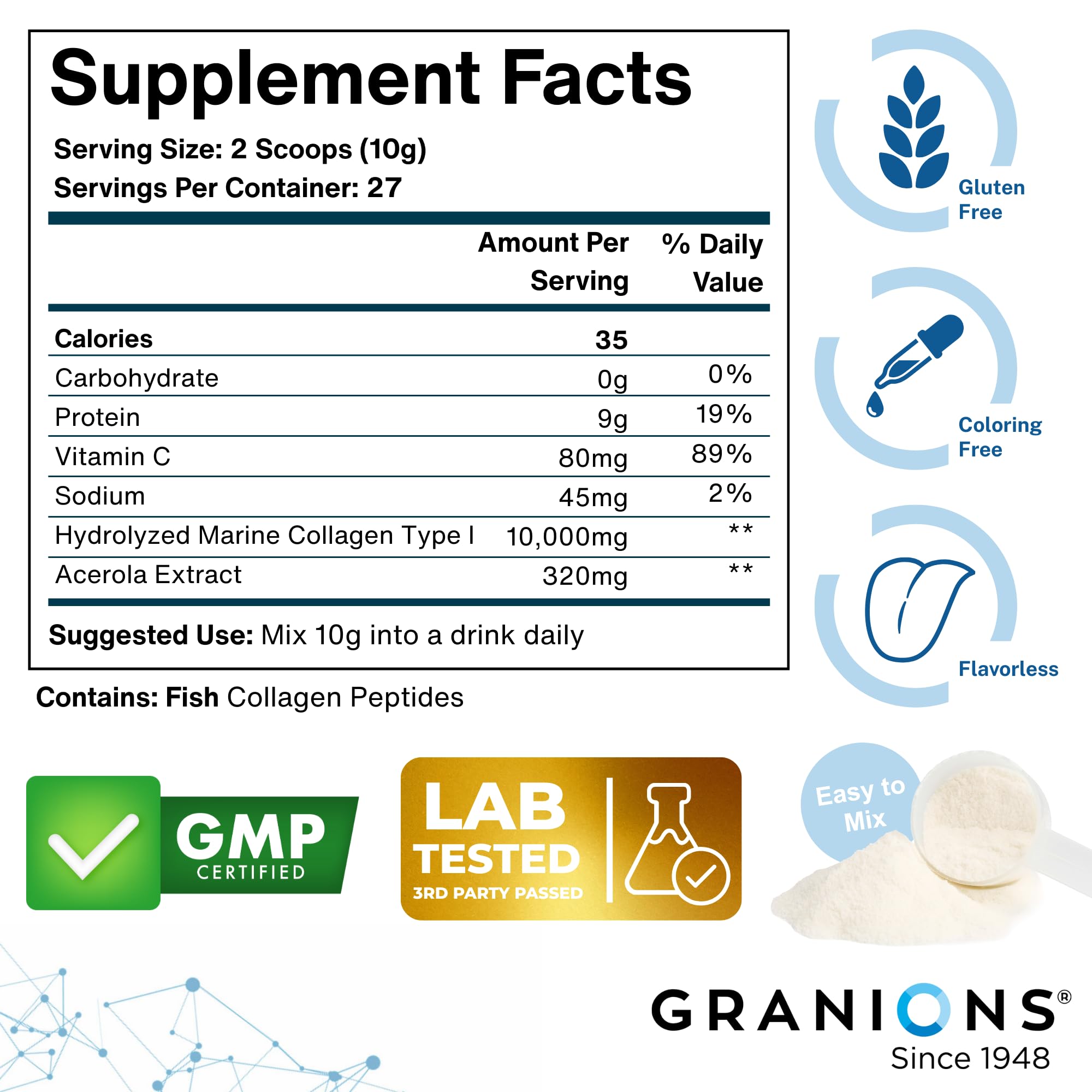 Granions collagen powder blended into a smoothie for daily beauty routine