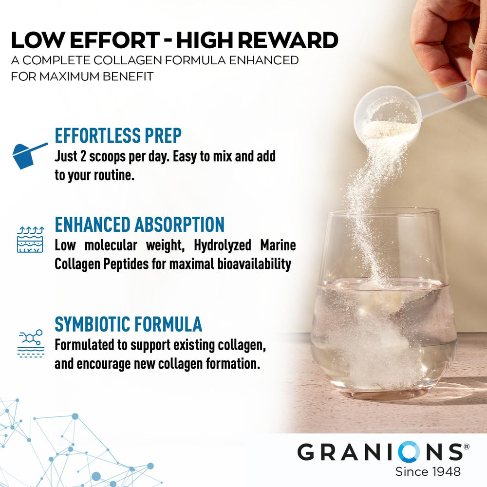 Granions collagen powder neutral flavor badge confirms no aftertaste