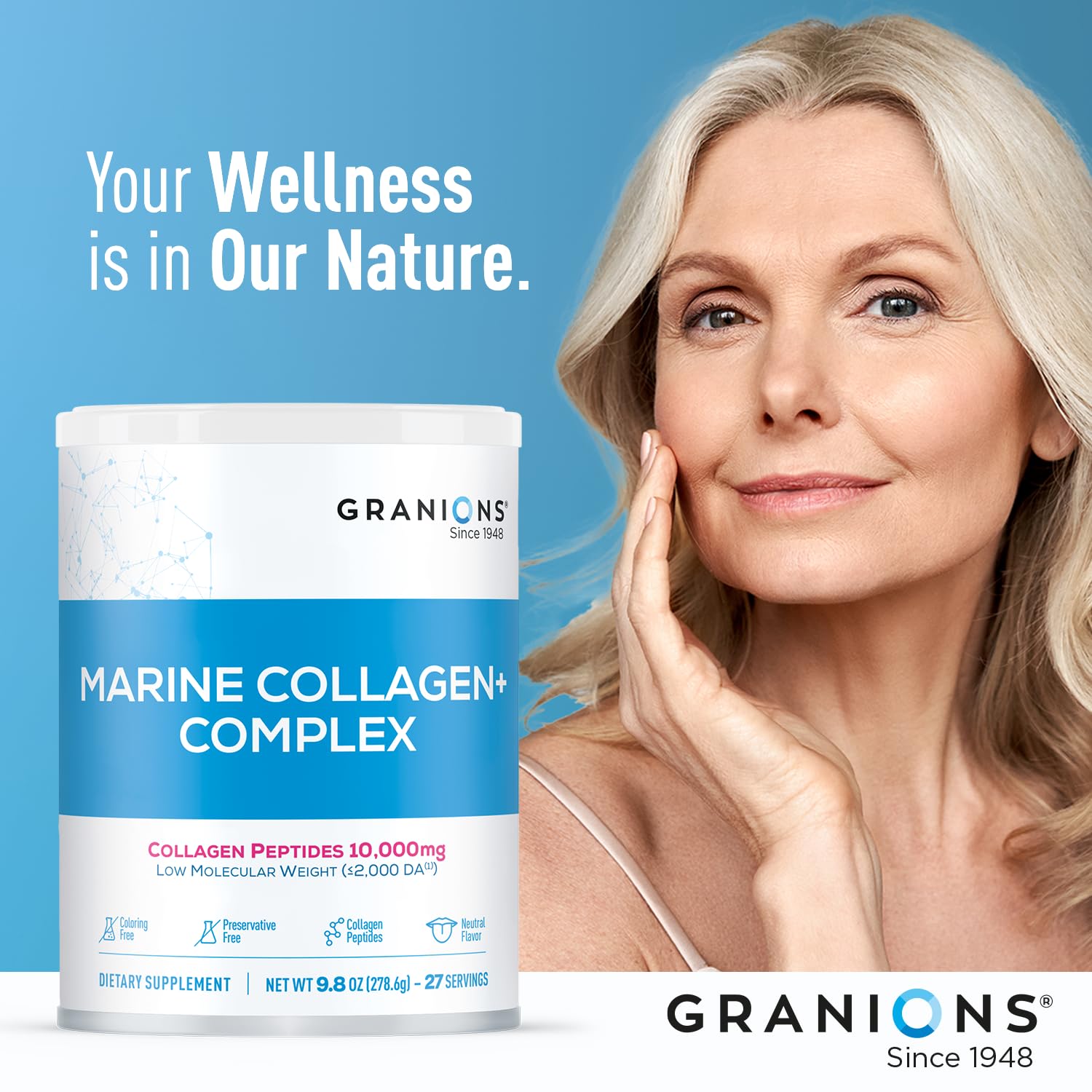 Granions collagen powder packaging shown from a different angle