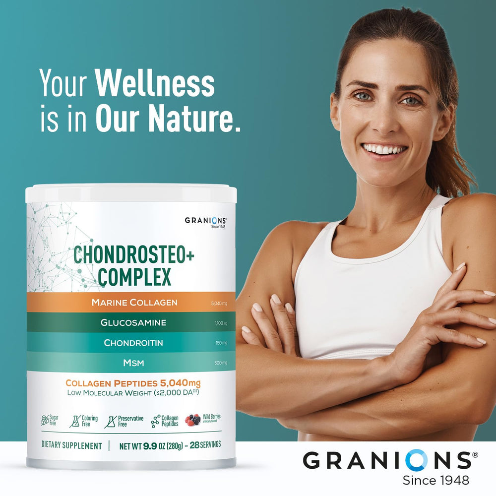 Granions Glucosamine Chondroitin MSM Powder with vitamins and minerals in a blend.