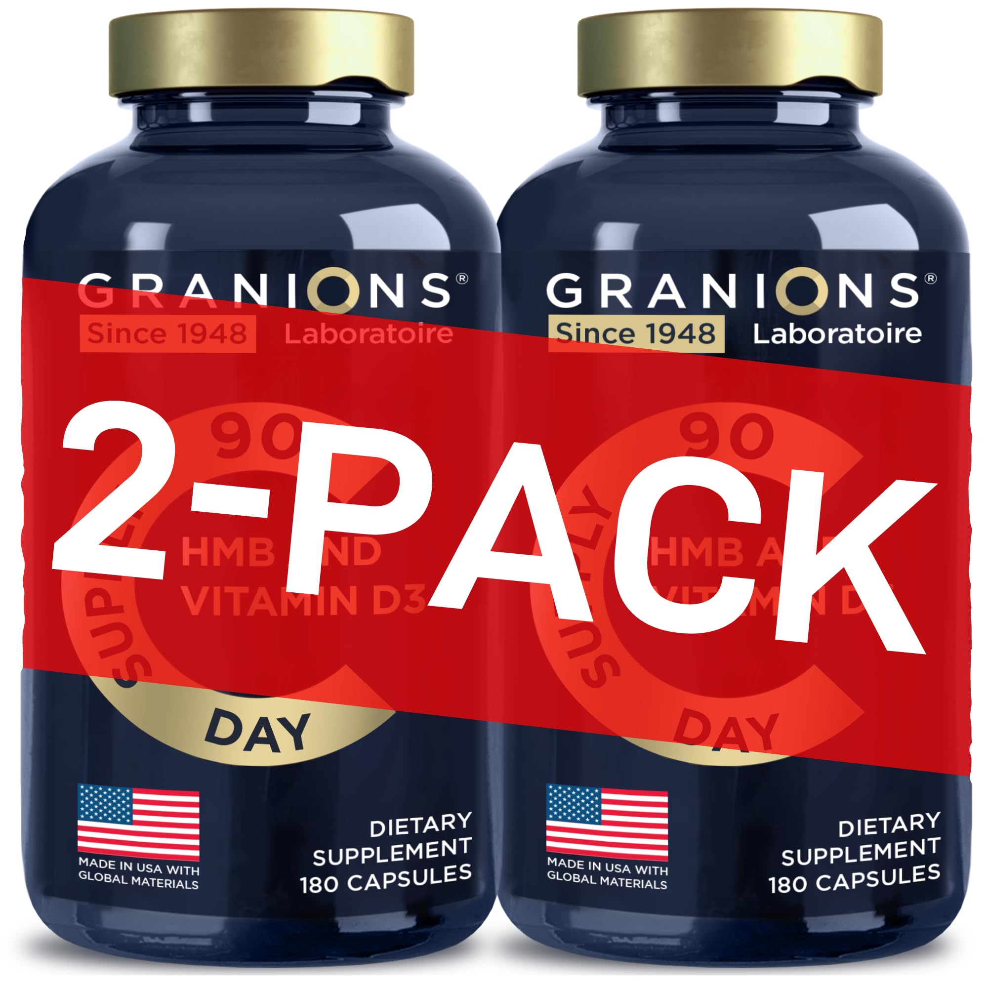 Granions HMB D3 capsules jar front view for easy daily use.