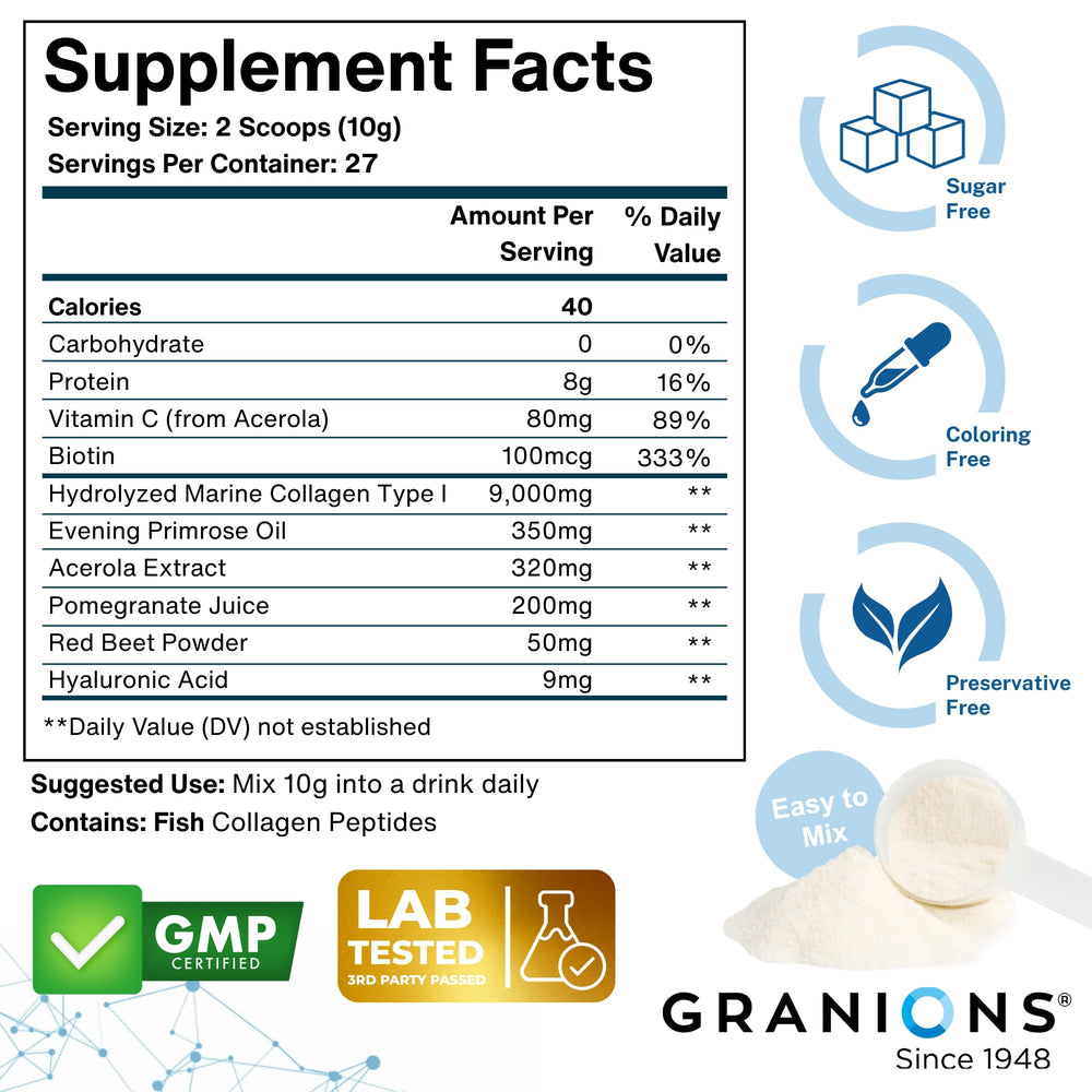 Granions Marine Collagen being mixed into a glass with a refreshing drink.