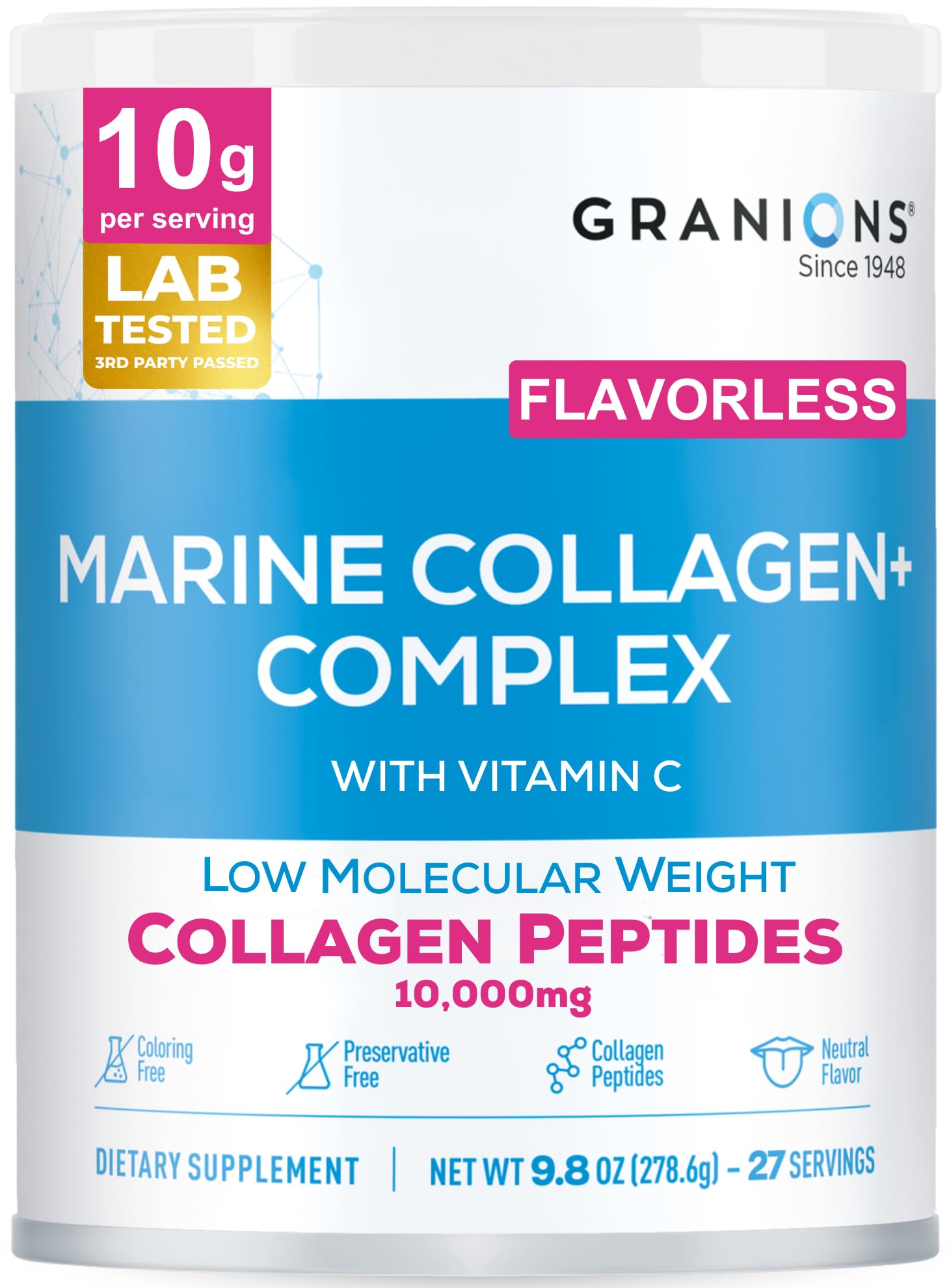 Granions Marine Collagen Powder unflavored tub ready for daily use