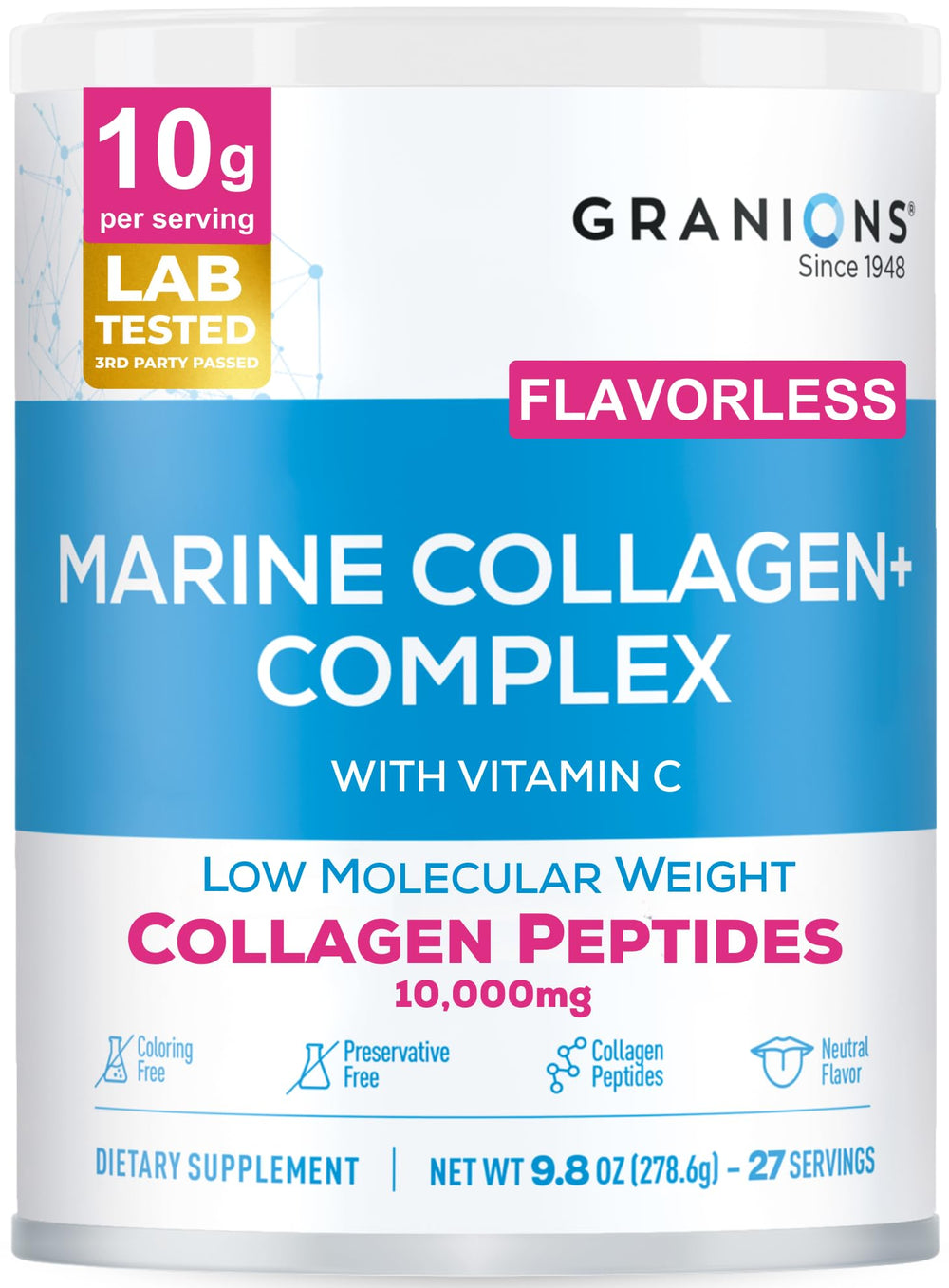 Granions Marine Collagen Powder unflavored tub ready for daily use