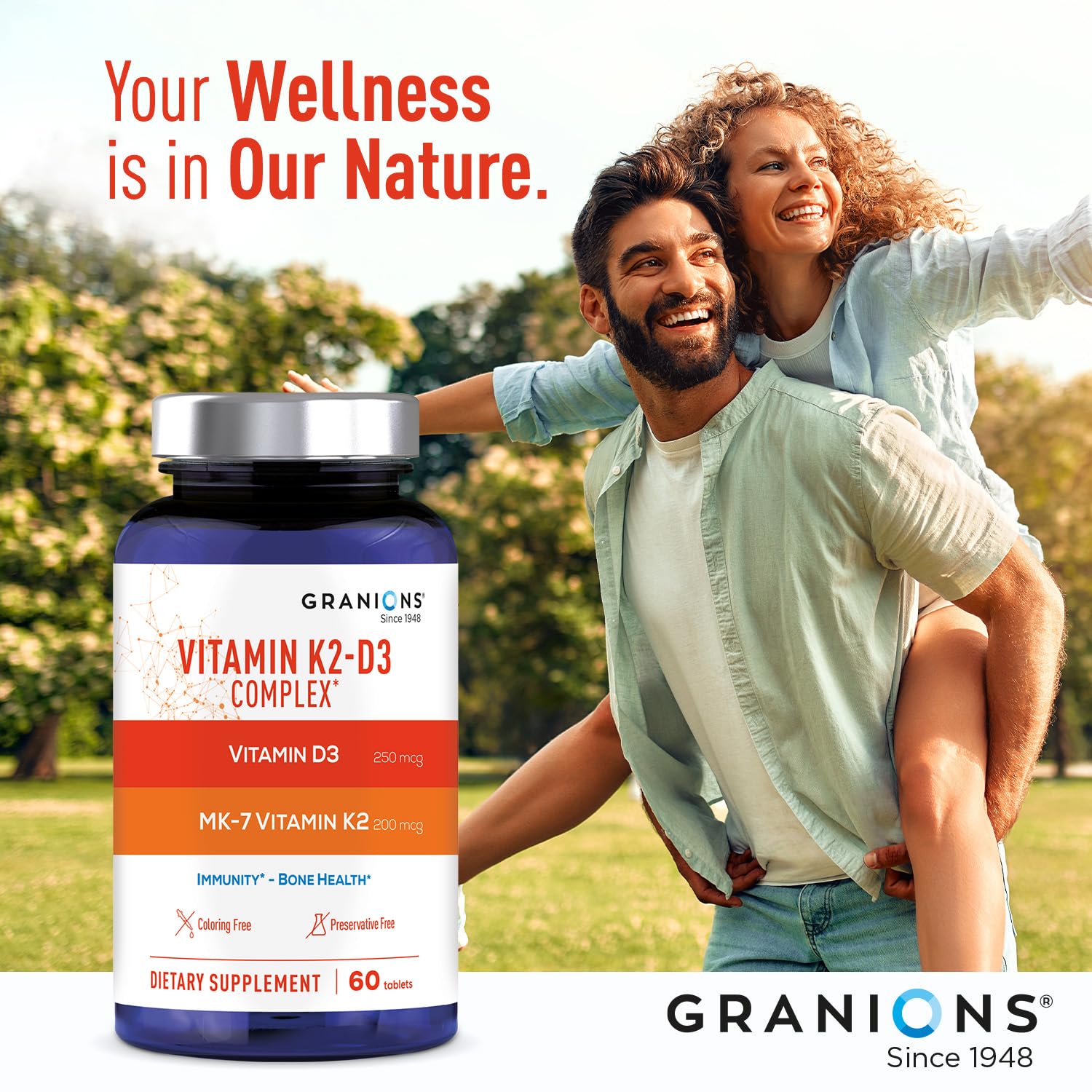 Granions 1948 heritage seal signals trusted vitamin D3 K2 quality