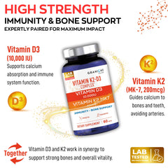 Granions Max Strength D3 K2 label close-up highlighting high potency vitamins