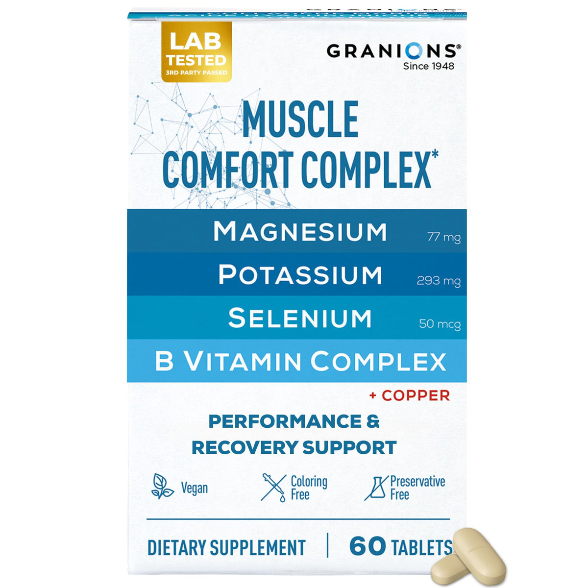 Granions Muscle Relaxer bottle with tablets for daily muscle support.