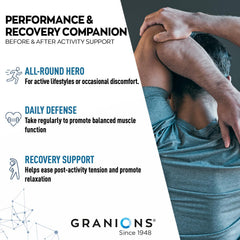 Granions Muscle Relaxer label shows ingredients for muscle comfort.