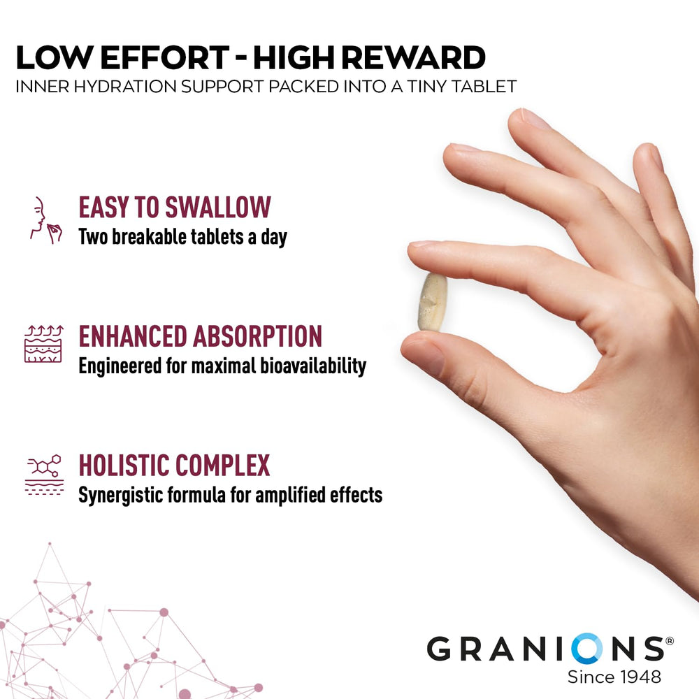 Granions Niacinamide Vitamin B3 pill close-up promotes balanced hydration and tone.