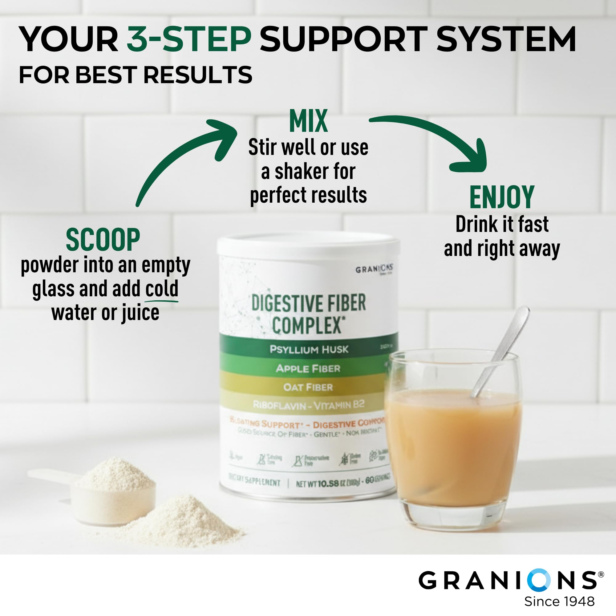 Granions psyllium powder in oats bowl, a healthy breakfast option.