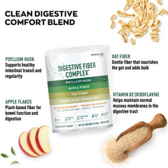 Granions psyllium powder being poured into a glass for easy daily use.