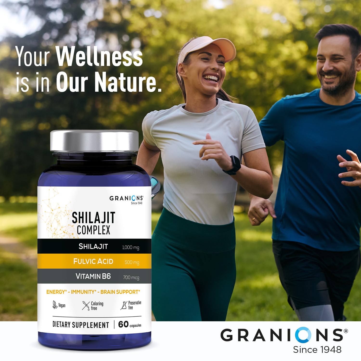 Granions vegan gluten-free shilajit capsules with clean formula.