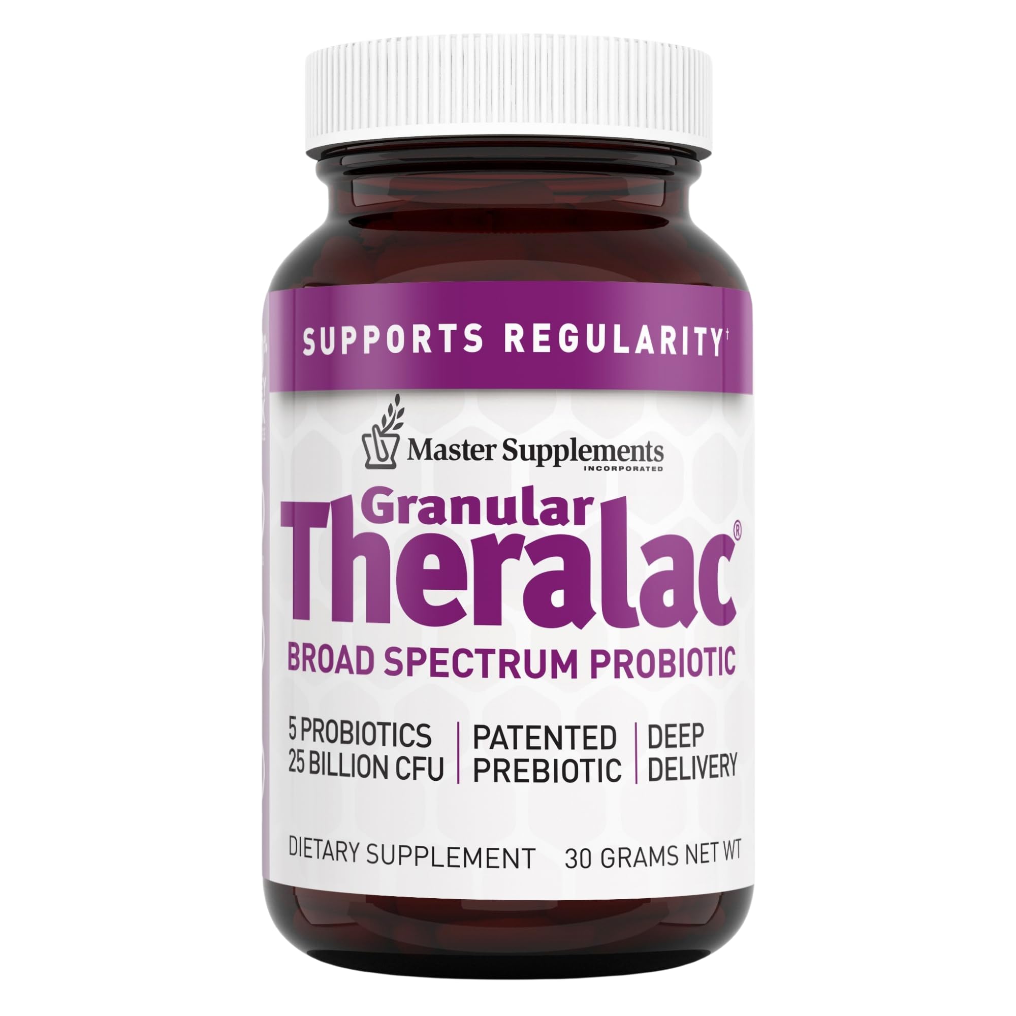 Granular Theralac powder bottle with high-potency probiotic blend