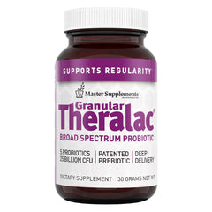 Granular Theralac powder bottle with high-potency probiotic blend