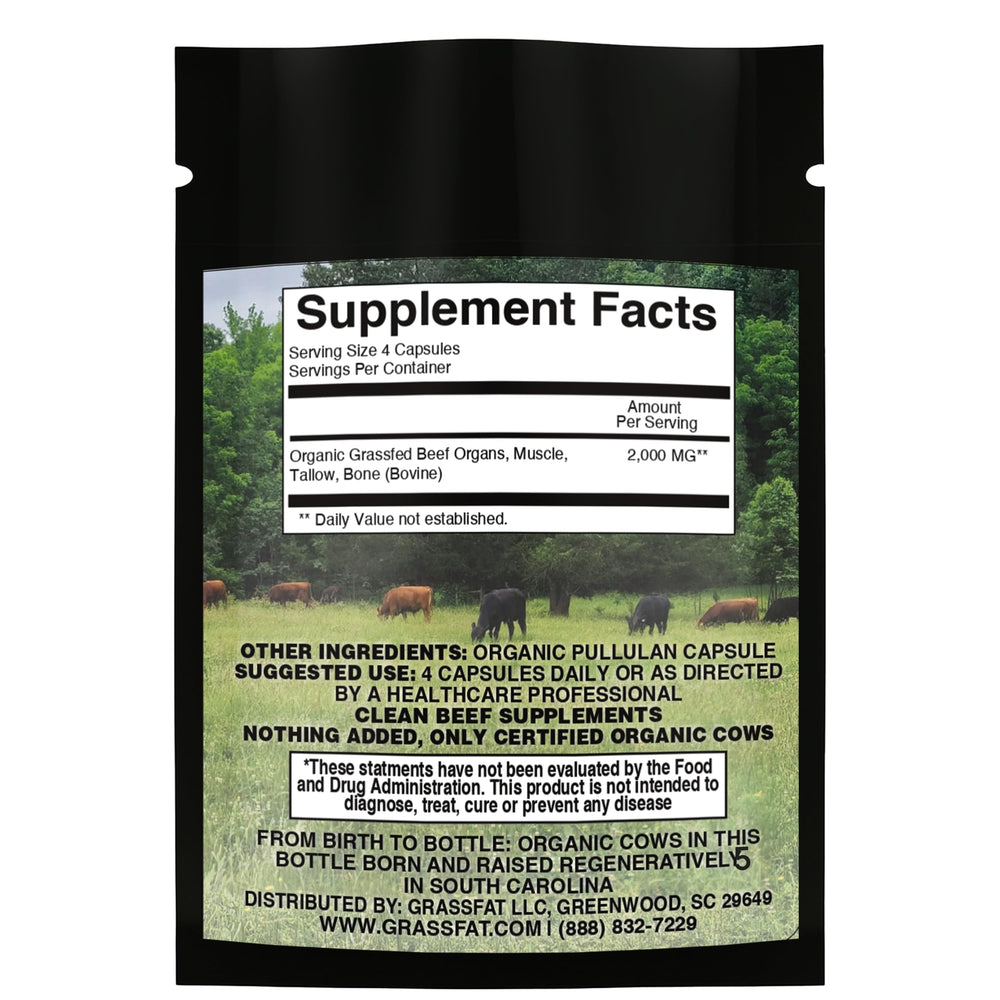 Grassfat capsule packaging front showing premium branding and trial-size format.