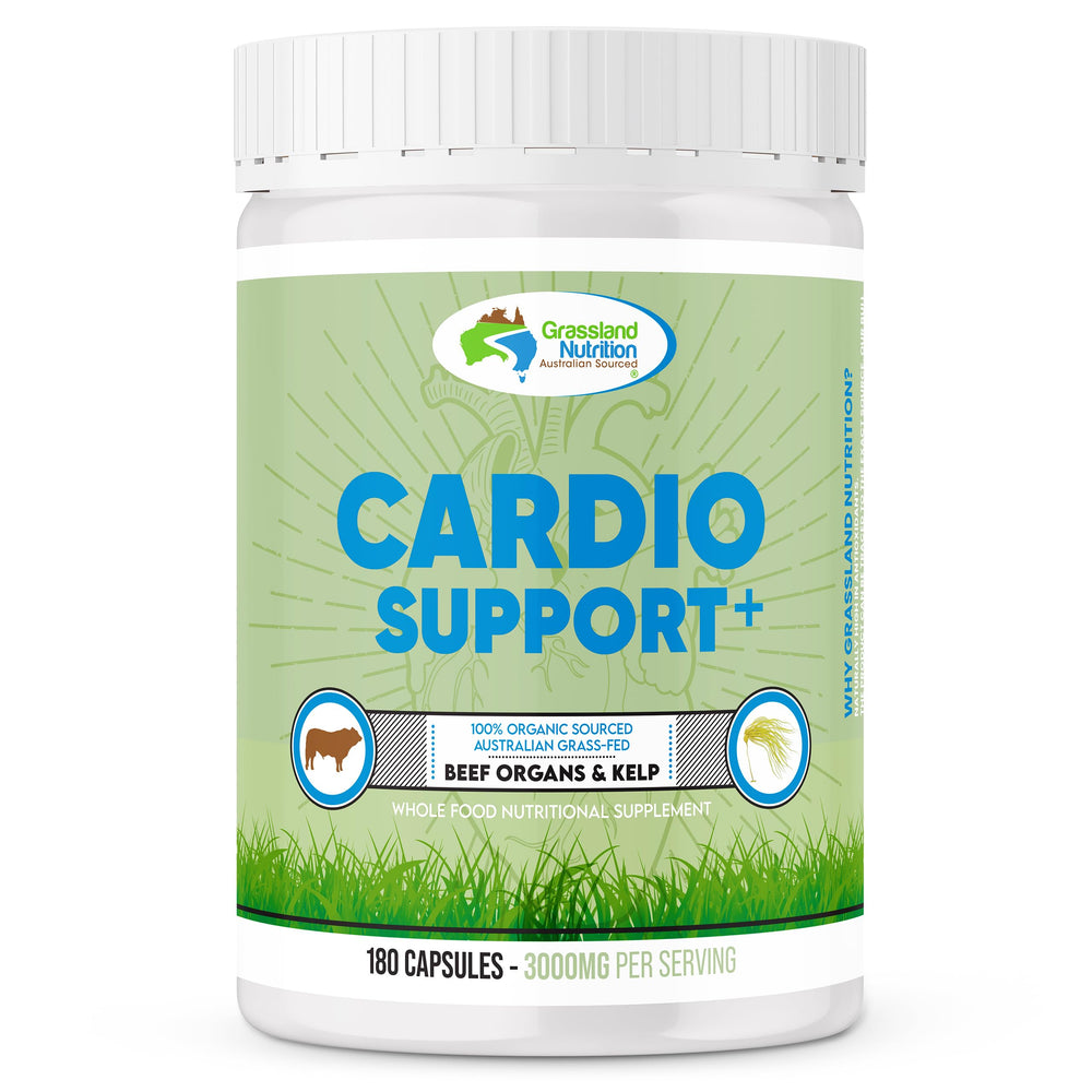 Grassland Nutrition Cardio Support beef heart image highlights CoQ10 for energy support